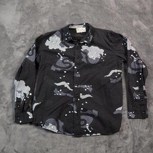 Rook Shirt Mens Large Black‎ Gray Camo Streetwear Button Up Faded Y2K